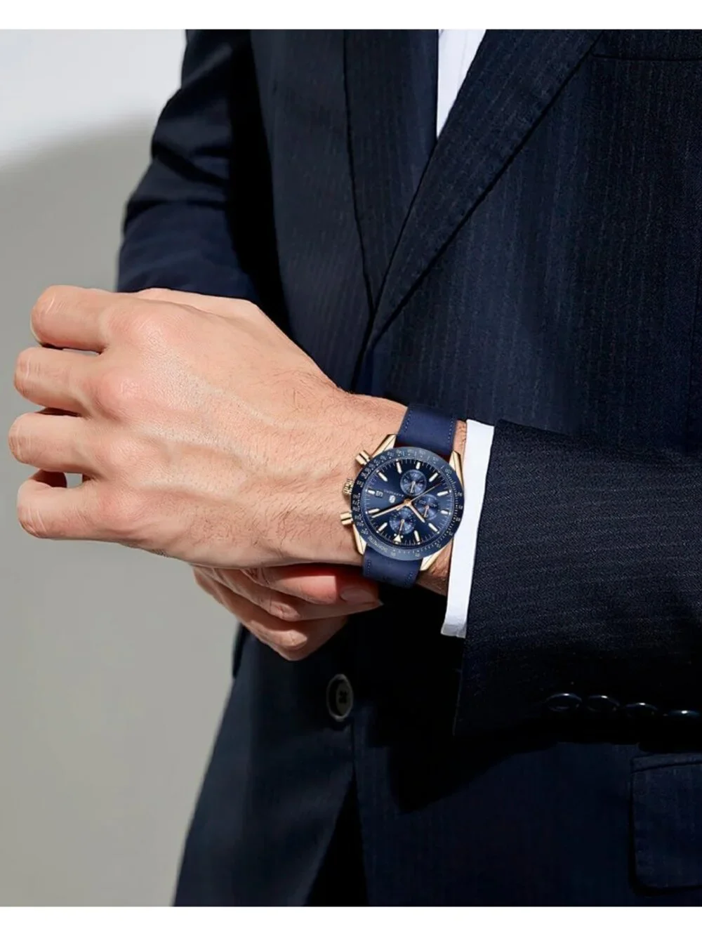 Men's Blue Gold Analog Silicone Strap Chronograph Luminous Designer Casual Watch